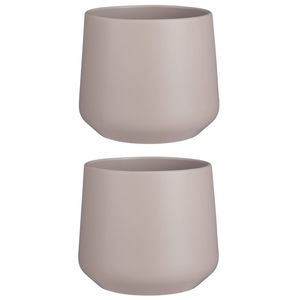 2x stuks bloempot mat taupe keramiek voor kamerplant H18 x D21 cm - Plantenpotten