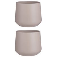 2x stuks bloempot mat taupe keramiek voor kamerplant H18 x D21 cm - Plantenpotten - thumbnail