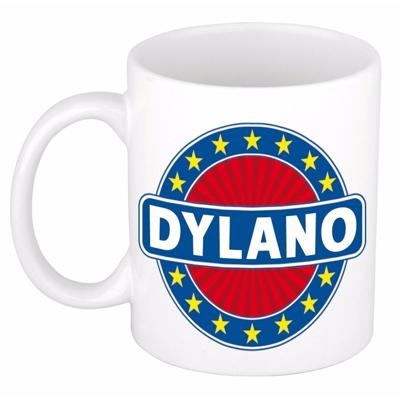 Dylano voornaam koffiemok - beker - wit/blauw - 300 ml - Cadeau - Heren - Collega - Vaderdag Dylano voornaam koffiemok - beker - wit/blauw - 300 ml - Cadeau - Heren - Collega - Vaderdag