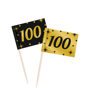 Classy Cocktail Prikkers 100 Jaar Zwart/Goud (50st)