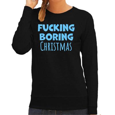 Foute kersttrui/sweater voor dames - Fucking Boring Christmas - zwart - glitter blauw