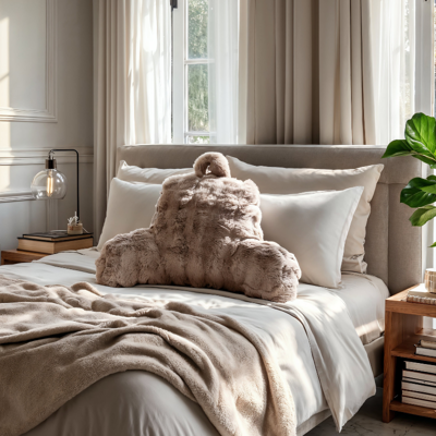 Kussen Bedsteun Pompom - Taupe - Voor - - Dekbed-Discounter.nl Kussen Bedsteun Pompom - Taupe - Voor - - Dekbed-Discounter.nl