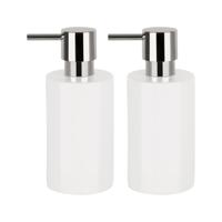 Luxe zeeppompje/dispenser Sienna - 2x - glans ivoor wit - porselein - 16 x 7 cm - 300 ml