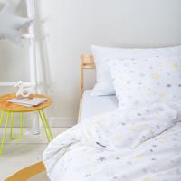 Kinderdekbedovertrek Katoen - 120x150 Cm Wit & Meerkleurig - Sterren - Fresh And Co Kids - Dekbed-Discounter.nl