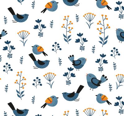 Slaapkamer behang Lente vogels patroon