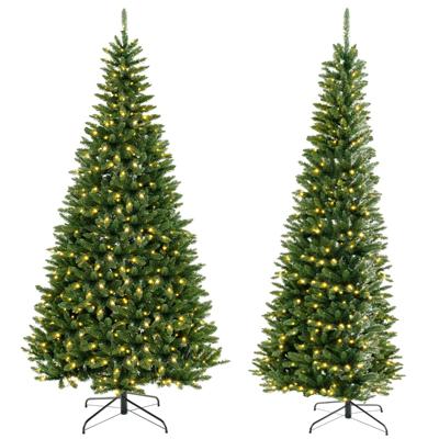 270° Hoek 240 cm Kunstkerstboom Voorverlichte Scharnierende Kerstboom 1137 Takken 360 Warm Witte LED-Lampjes Kerstdecoratie