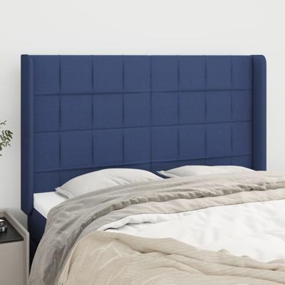 Hoofdbord met randen 147x16x118/128 cm stof blauw