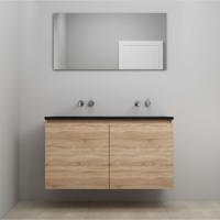 On-Line Badkamermeubelset - 120 cm - Voorgemonteerd - Greeploze Ladestructuur - Acryl Wastafel - zonder Kraangat - Spiegel - Eiken - V01
