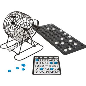 Bingo spel zwart/wit complete set 20 cm nummers 1-75 met molen en bingokaarten   -