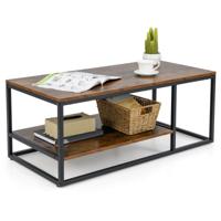 Industriële Salontafel Centrale Rechthoekige Tafel van 105 cm met Opbergplank en Metalen Frame Houten Accenttafel voor de Woonkamer