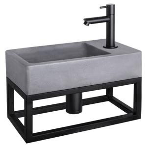Differnz Force fonteinset beton donkergrijs - kraan recht - met handdoekrek - 40 x 22 x 9 cm - mat zwart