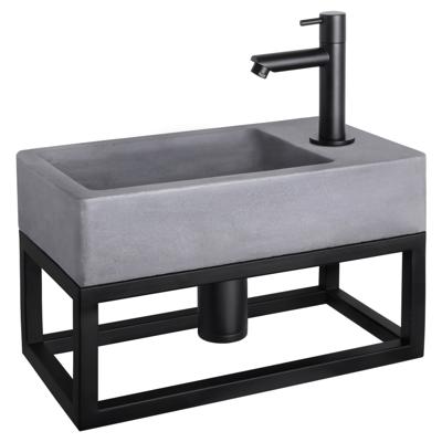 Differnz Force fonteinset beton donkergrijs - kraan recht - met handdoekrek - 40 x 22 x 9 cm - mat zwart