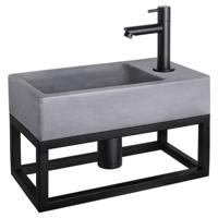 Differnz Force fonteinset beton donkergrijs - kraan recht - met handdoekrek - 40 x 22 x 9 cm - mat zwart