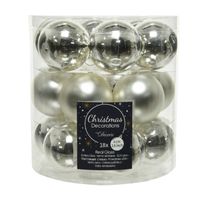 18x stuks kleine glazen kerstballen zilver 4 cm mat/glans - Kerstbal - thumbnail