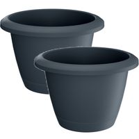 2x Stuks kunststof Respana bloempotten/plantenpotten antraciet 24 cm inclusief onderzetter