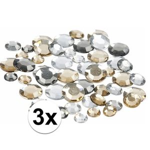 3x Decoratie ronde strass steentjes zilver mix