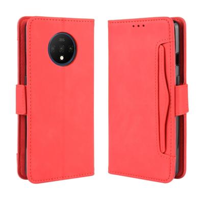 Voor OnePlus 7T portemonnee stijl huid voelen kalf patroon lederen draagtas met aparte kaartsleuf (rood)