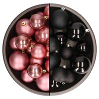 Kerstversiering kunststof kerstballen mix zwart/oud roze 4-6-8 cm pakket van 68x stuks - Kerstbal