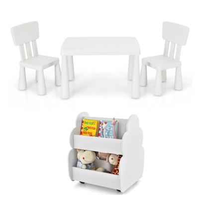 Set met Tafel en 2 Stoelen voor Kinderen en Kinderboekenkast met 2 Niveaus Set met Kindertafel Kinderstoelen en Ruime Kinderboekenkast