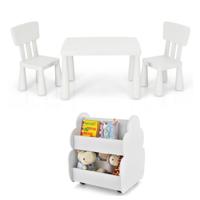 Set met Tafel en 2 Stoelen voor Kinderen en Kinderboekenkast met 2 Niveaus Set met Kindertafel Kinderstoelen en Ruime Kinderboekenkast