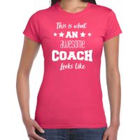 Cadeau t-shirt voor dames - awesome coach - coach bedankje - roze 2XL  -