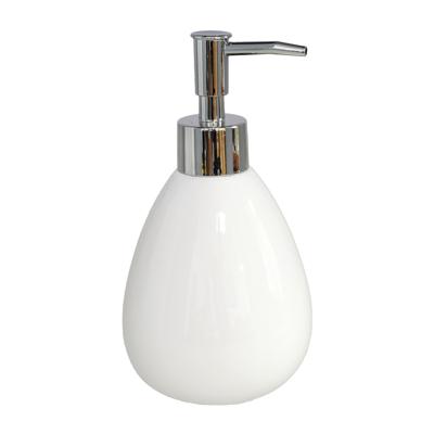 Gerimport Zeeppompje/dispenser - wit - keramiek - 350 ml - navulbaar - keuken/toilet/badkamer
