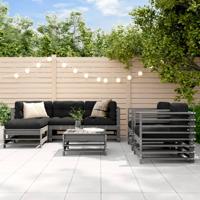7-delige Loungeset met kussens massief hout grijs