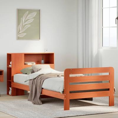 Bedframe zonder matras massief grenenhout wasbruin 75x190 cm
