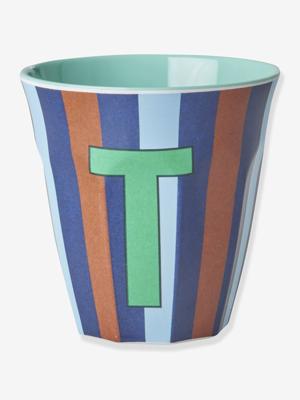 Gestreepte melamine mok LETTER T rice, medium 250 ml meerkleurig