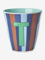 Gestreepte melamine mok LETTER T rice, medium 250 ml meerkleurig