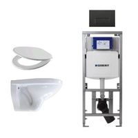 Adema Classico toiletset bestaande uit inbouwreservoir en toiletpot, basic toiletzitting en bedieningsplaat zwart 4345100/0261520/SW706189/0701131