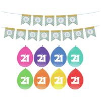Verjaardag 21 jaar geworden versiering - 16x thema ballonnen - 1x Happy Birthday slinger 300 cm