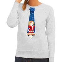 Foute kersttrui stropdas met kerstman print grijs voor dames