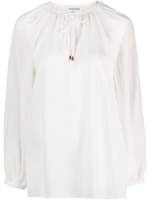 phaeonia blouse en soie à col noué - Blanc