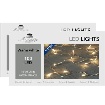 Kerstverlichting - 2x - op batterij - 7.5 meter - Lichtsnoer transparant - met 100 leds Kerstverlichting - 2x - op batterij - 7.5 meter - Lichtsnoer transparant - met 100 leds