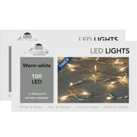 Kerstverlichting - 2x - op batterij - 7.5 meter - Lichtsnoer transparant - met 100 leds