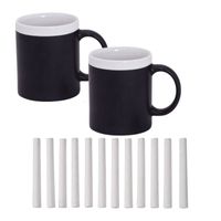 Set van 2x Krijt Koffie/Thee Mokken wit met pakje krijt   -