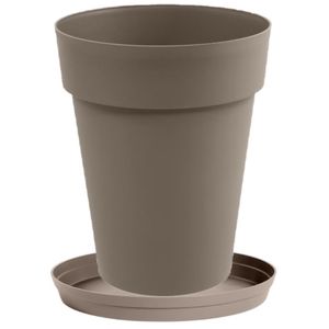 Bloempot Toscane kunststof taupe D44 x H53 cm inclusief onderschaal D35 cm