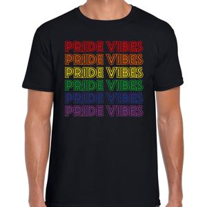 Bellatio Decorations Gay Pride T-shirt voor heren - pride vibes - zwart - regenboog - LHBTI 2XL  -