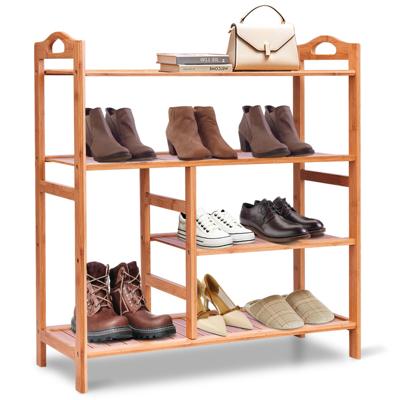 4-Niveau Bamboe Schoenenrek Vrijstaand met Handvat Opberg Organiser voor Entree Hal Woonkamer Badkamer 68,5 x 28 x 76 cm