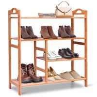 4-Niveau Bamboe Schoenenrek Vrijstaand met Handvat Opberg Organiser voor Entree Hal Woonkamer Badkamer 68,5 x 28 x 76 cm