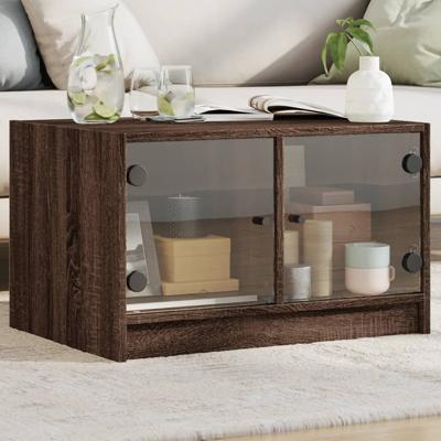 Salontafel met glazen deuren 68x50x42 cm bruin eikenkleur