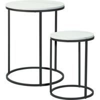 Bijzettafeltjes set 2x stuks Verona - zwart/wit - D40 x H50 cm/D30 x H40 cm - metaal/hout