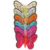 Decoratie vlinders 6x stuks op instekers   - - thumbnail