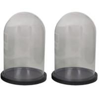 Decoratie stolp op plateau - 2x - glas - zwart 22 cm - woonaccessoires - deco stolp