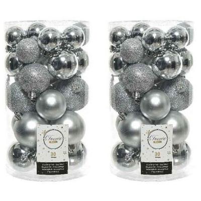Decoris kerstballen - 60x st - zilver - 4-5-6 cm - kunststof - kerstversiering