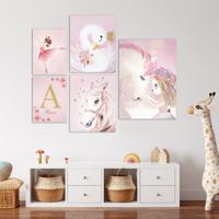 Posters - Kawaii / Zwaan en Eenhoorn / Roze / Gepersonaliseerd / Set van 5