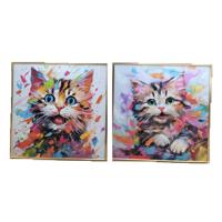Schilderij Home ESPRIT Modern Kat 80 x 3,5 x 80 cm (2 Stuks)