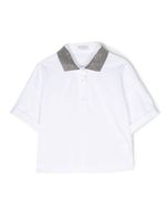 Brunello Cucinelli Kids polo à col orné de perles - Blanc