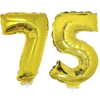 75 jaar leeftijd versiering cijfers - verjaardag - ballonnen op stokje - van 41 cm - goud 75 jaar leeftijd versiering cijfers - verjaardag - ballonnen op stokje - van 41 cm - goud